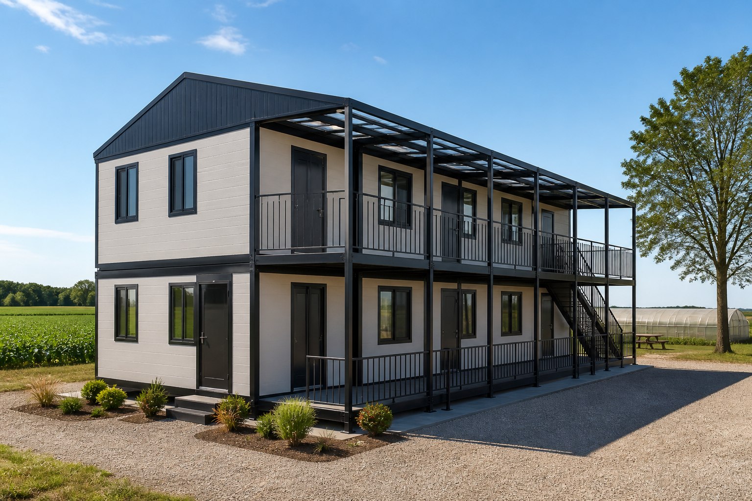Two-storey modular accommodations for seasonal workers