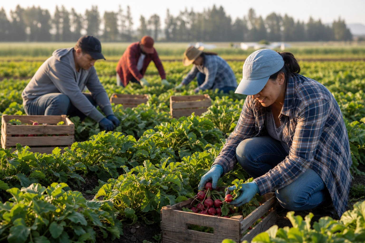 Agricultural workers harvesting crops